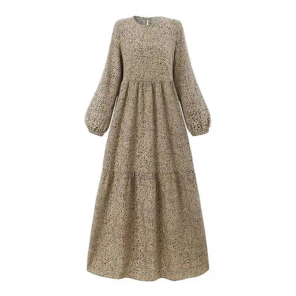 Spring Women Muslim Dress Full Sleeve O-Neck printed Turkey Sundress Bohemian Vintage Casual Holiday Islamic Clothing