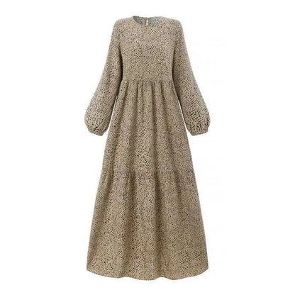 Spring Women Muslim Dress Full Sleeve O-Neck printed Turkey Sundress Bohemian Vintage Casual Holiday Islamic Clothing