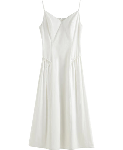 FSLE【4 Colors】Women Spring Strappy Dress 100% Cotton Temperament Simple A-LINE Dresses 2025 Spring White Dress 25FS11073
