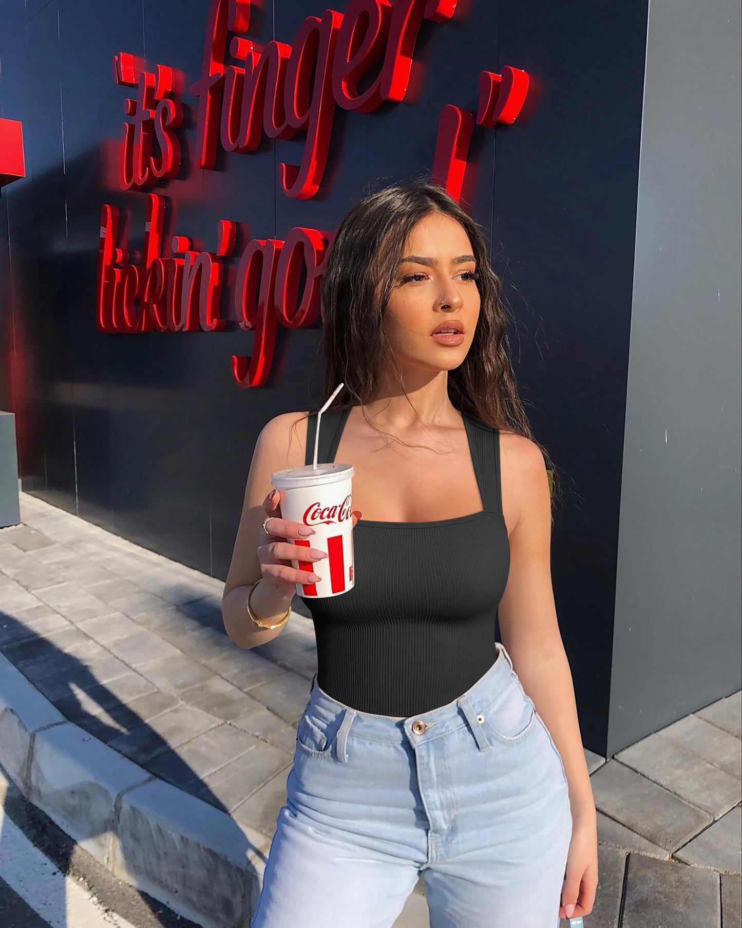 2024 Summer Fashion Square Collar Solid Color Sleeveless Bodysuit High Waist Sexy Tight Women's Jumpsuit