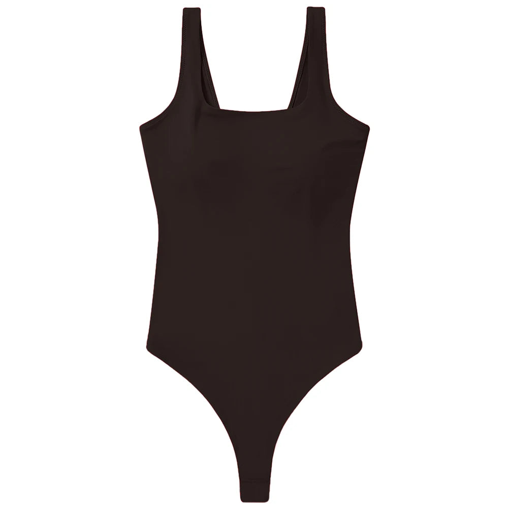 Bodysuits Women Sexy Body Suit One-Piece Romper Solid Sexy Sleeveless Square Neck Padded Tank Tops Jumpsuit Streewear Ladies
