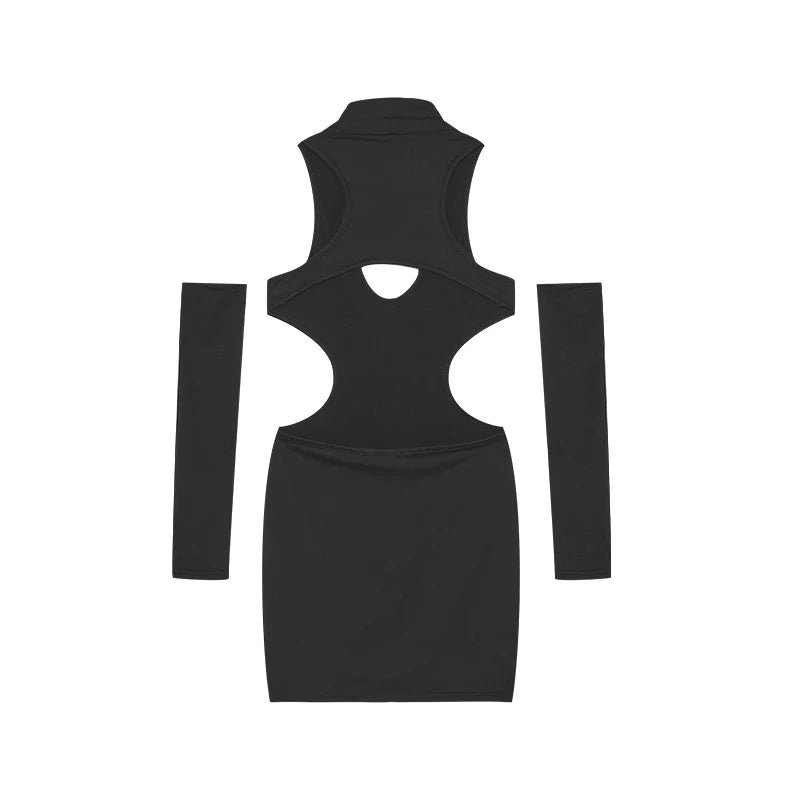Spring and Summer New Style Dress Europe and the United States Sexy Solid Color Hollow Neck Tight Hip Dress