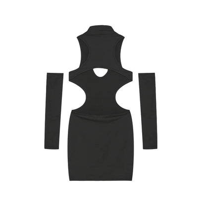 Spring and Summer New Style Dress Europe and the United States Sexy Solid Color Hollow Neck Tight Hip Dress