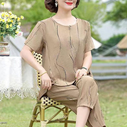 2023 Summer Women's Trousers Suit Pastoral Fashion Loose Short Sleeve Two Piece Suit Striped Cotton Linen Wild T-shirt Pant Sets