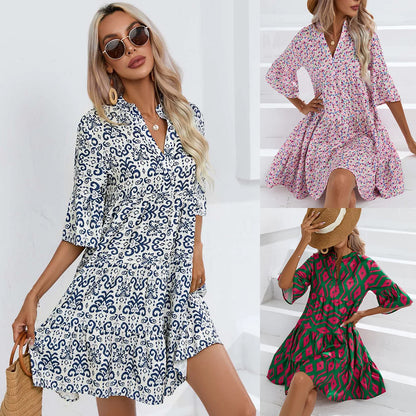 Women's Spring Summer Printed Dress Long Sleeve Flared Mid-Length Official Store Exclusive New Arrivals