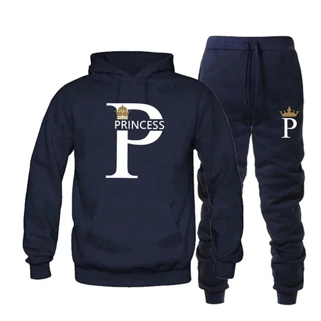 Prince Princess Print Couples Hoodie Set Men Women Unisex Sweatshirt Sweatpant Suit Lover Hoody Jogging Streetwear Tracksuit