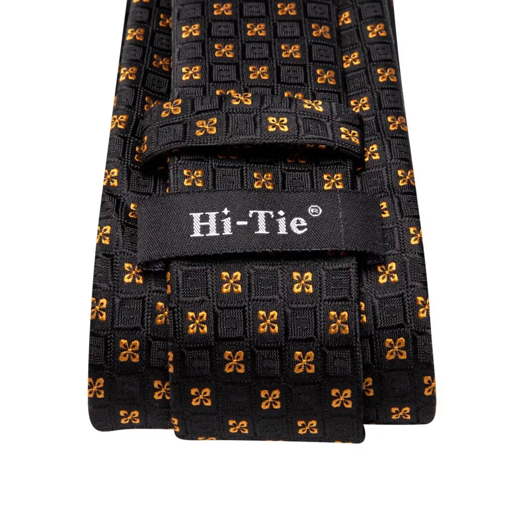 Hi-Tie Psialey Black Gold Silk Elegant Tie For Men Groom Wedding Men Necktie Pocket Square Cufflink Accessory Wholesale Designer