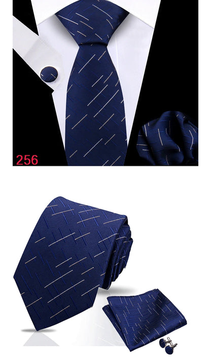 Luxury Plaid Tie For Mens Necktie Handkerchief Pocket Square Cufflinks Set Jacquard Woven Ties Wedding Business Accessories