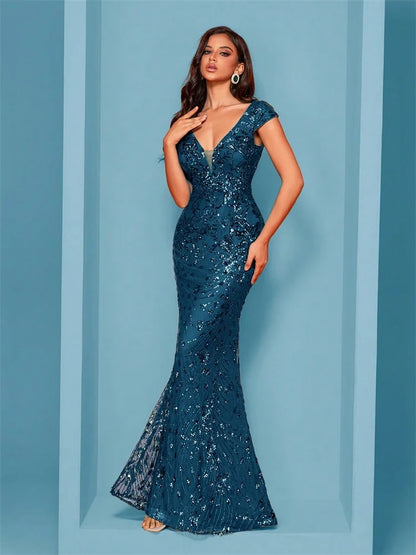Lucyinlove Elegant Champagne Evening Dress For Women Long 2025 Luxury Mermaid Formal Sequins Prom Wedding Party Cocktail Dresses
