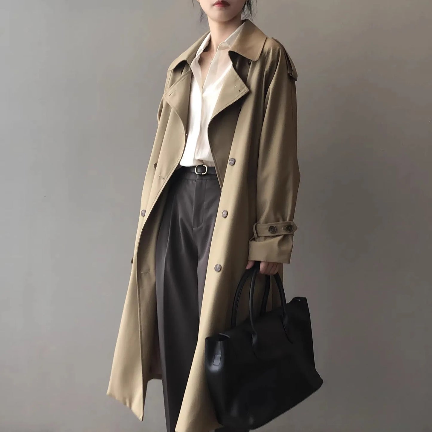 Women Loose Long Belt Abrigos Korean Classic Double Breasted Trench Coats Spring Fall Streetwear Casual Gabardina Outerwears New