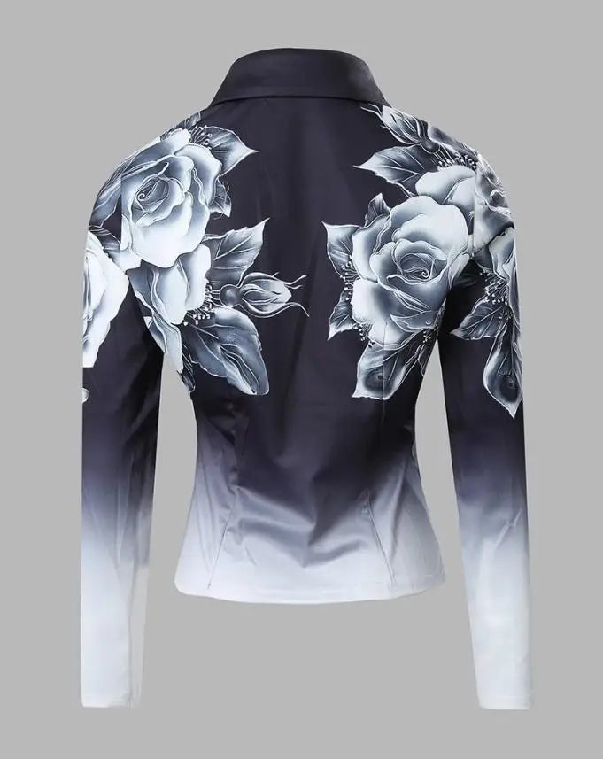 Tops Women 2023 Trendy Fashion Spring New Floral Ombre Print Long Sleeve Button Down Casual Daily Shirt All-Match