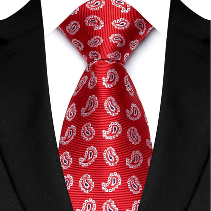 Luxury 8CM Mens Necktie Red Color Solid Stripes Paisley Ties For Man Groom Jacquard Woven Neck Tie For Business Wedding Party
