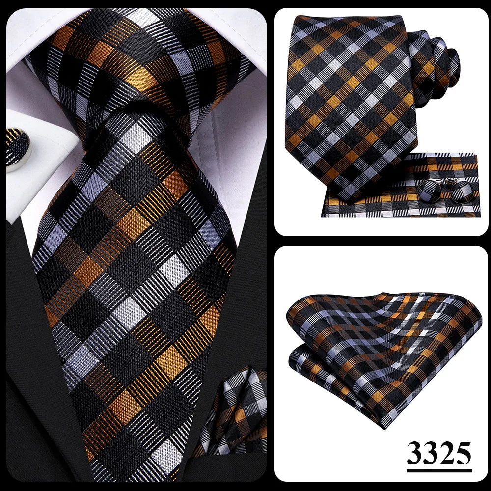 Hi-Tie Psialey Black Gold Silk Elegant Tie For Men Groom Wedding Men Necktie Pocket Square Cufflink Accessory Wholesale Designer