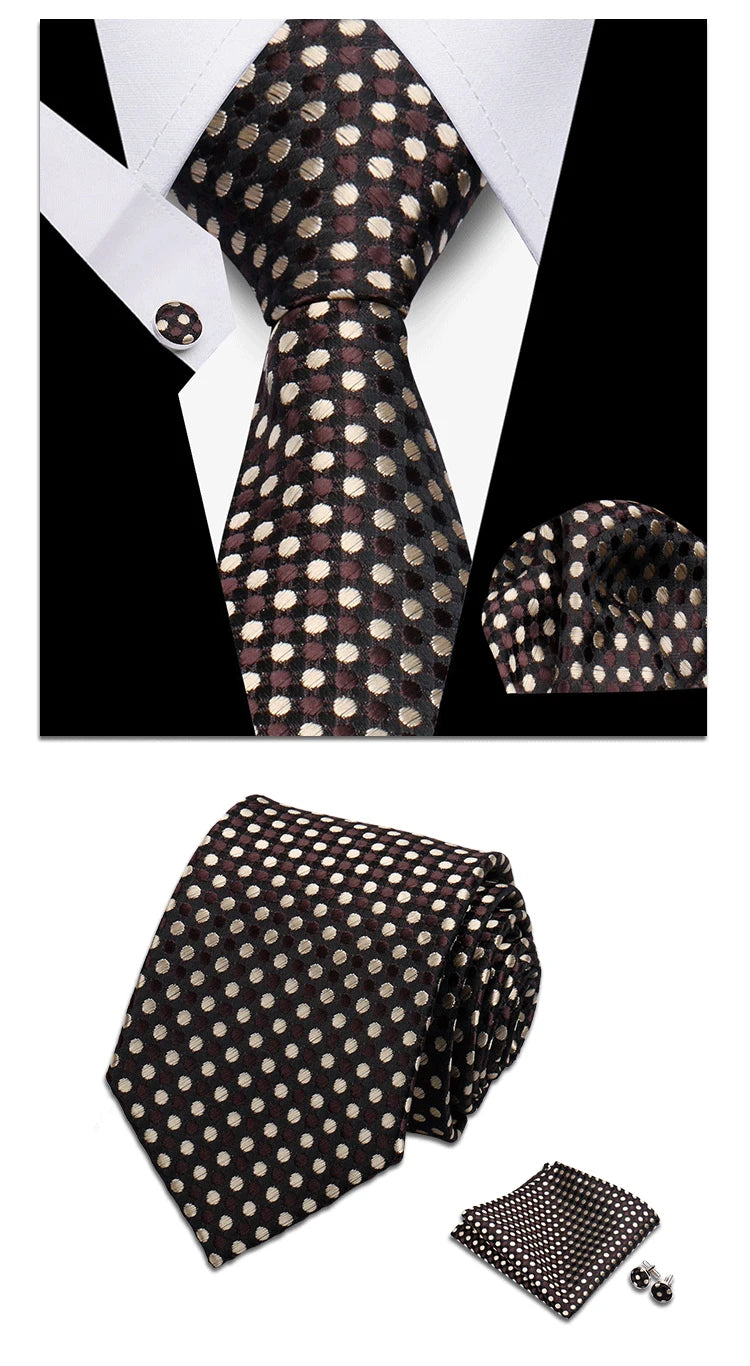 Classic Elegant Ties For Men Fashion Gifts Striped Solid Necktie Handchief Cufflink 3 Pcs Set Wedding Business Suit Accessories