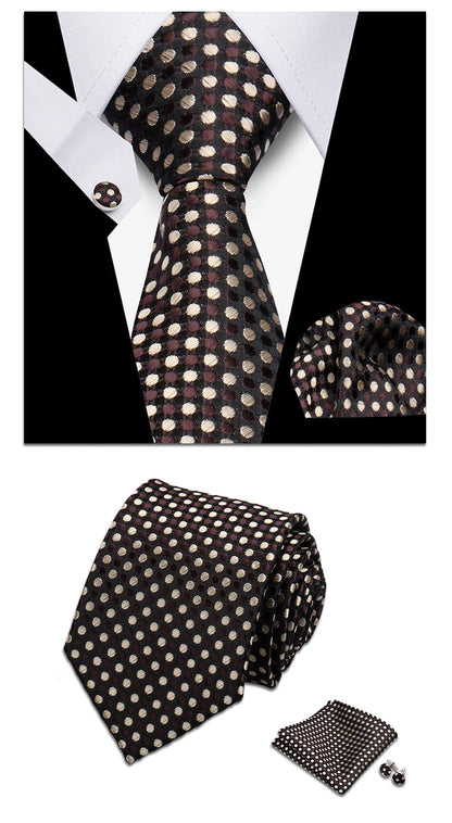 Classic Elegant Ties For Men Fashion Gifts Striped Solid Necktie Handchief Cufflink 3 Pcs Set Wedding Business Suit Accessories