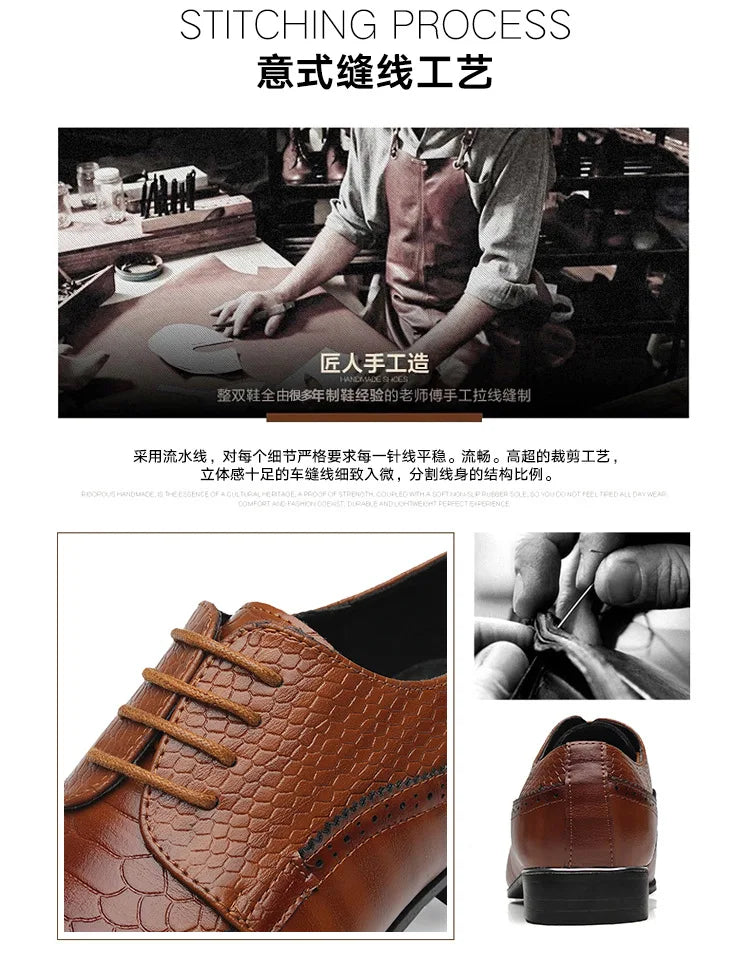 Business Casual Formal Lace-up Leather Shoes Men British Oxford Breathable Hombre Shoes Plus Size Office Wedding Flat Male Black