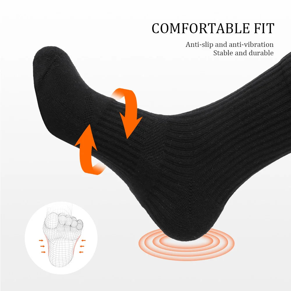 Mens Moisture Wicking Outdoor Hiking Work Cotton Socks Compression Cushion Crew Socks Leisure Men Black Socks 5 Pairs