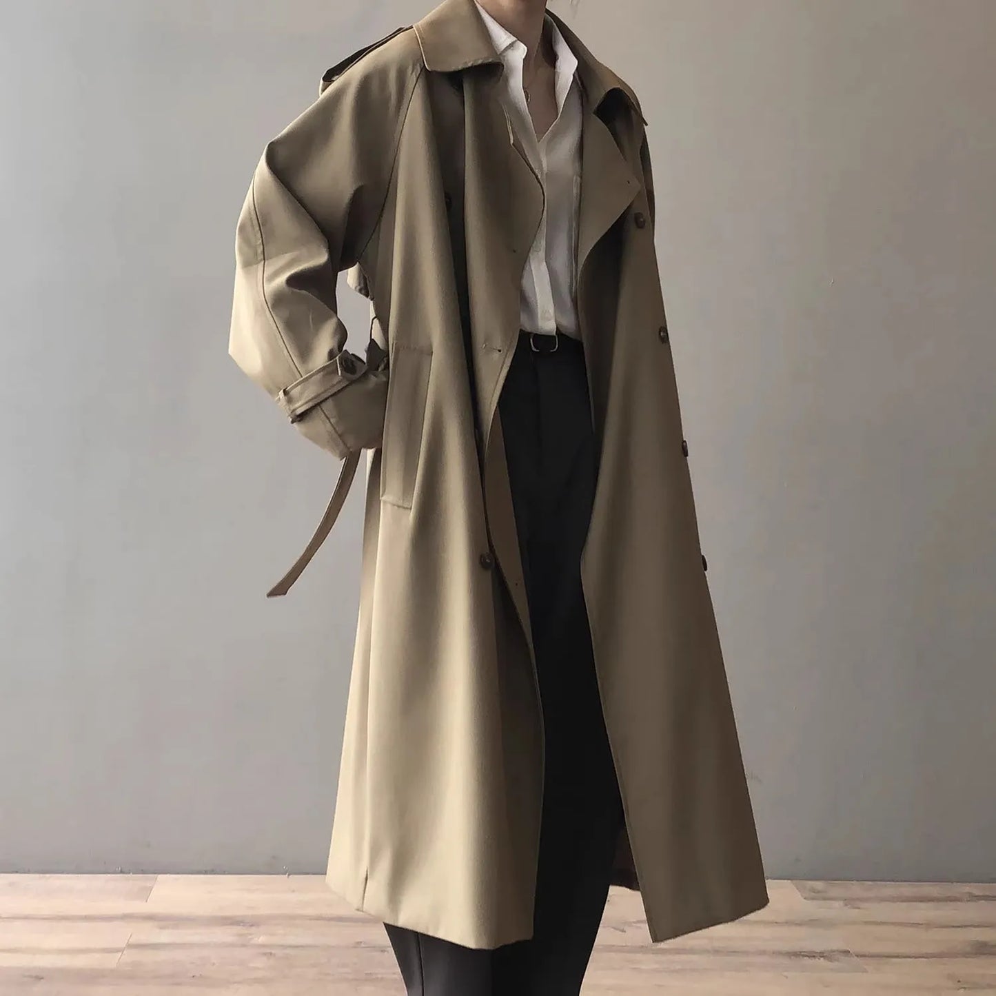 Women Loose Long Belt Abrigos Korean Classic Double Breasted Trench Coats Spring Fall Streetwear Casual Gabardina Outerwears New