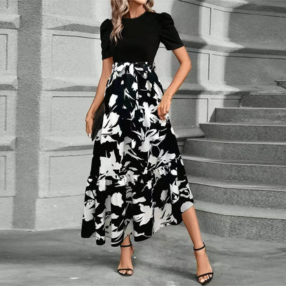 Spring Elegant Dress For Women Bow Tie Waist Cinched Dress A-Lin Flowing Skirt Office Women'S Clothing High Waisted Fashion Dres