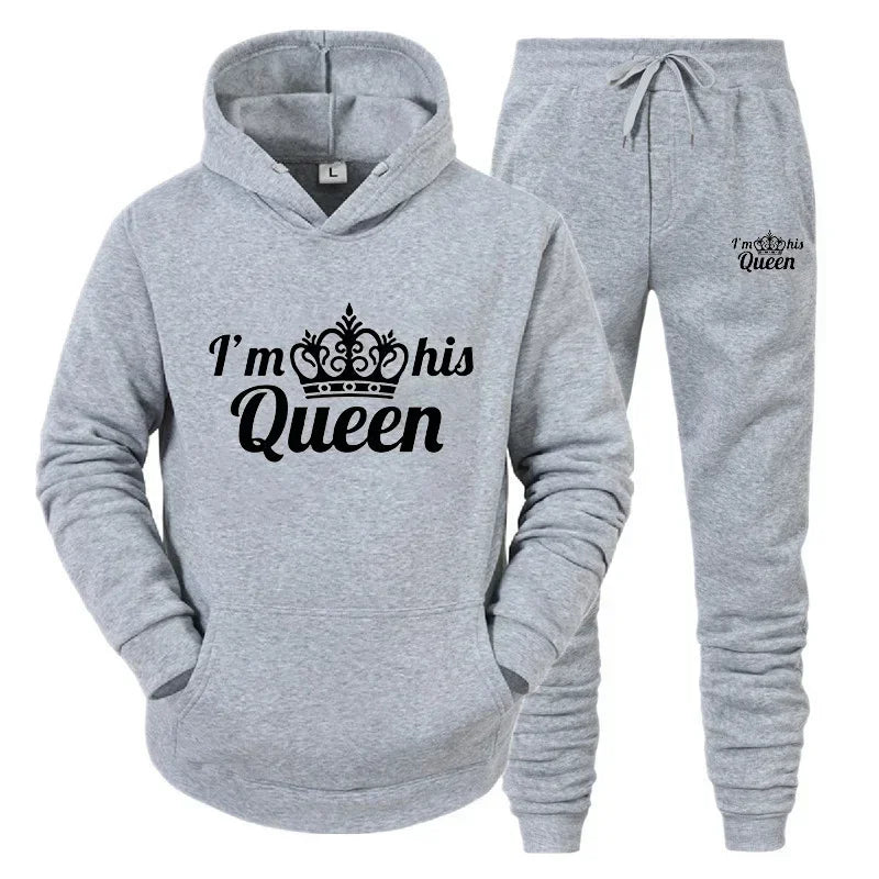 Lover Tracksuit Hoodies Printing QUEEN KING Couple Sweatshirt Hooded Clothes Hoodies Women 2 Piece Set Men Women Sportwear