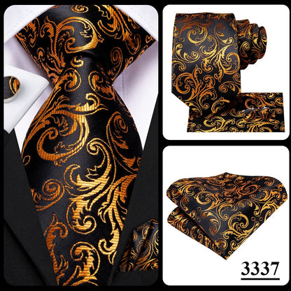 Hi-Tie Psialey Black Gold Silk Elegant Tie For Men Groom Wedding Men Necktie Pocket Square Cufflink Accessory Wholesale Designer