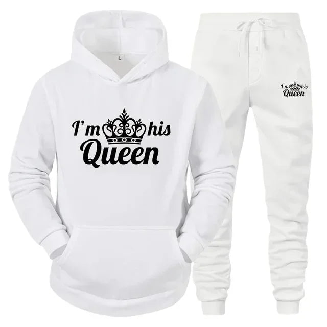 Lover Tracksuit Hoodies Printing QUEEN KING Couple Sweatshirt Hooded Clothes Hoodies Women 2 Piece Set Men Women Sportwear