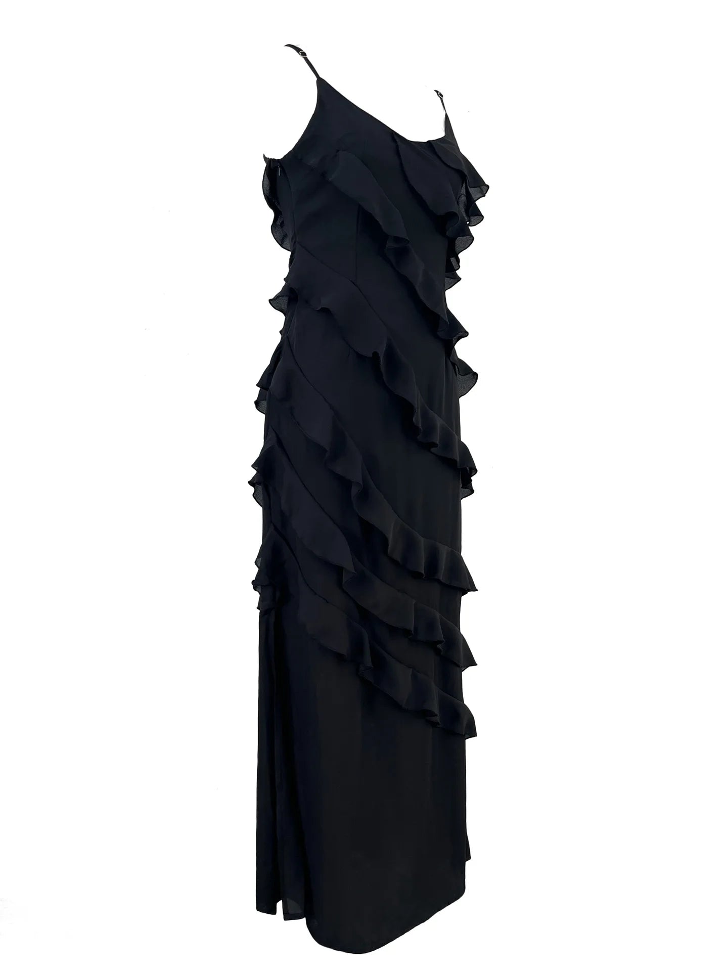 New 2026 Women's Ruffles Chiffon Maxi Dress Backlesss Split Sexy Porm Dress Red Long Summer Wedding Party Dress Elegant Vestidos