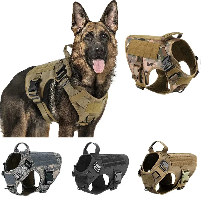 Tactical Dog Harness Military Training K9 Padded Quick Release Vest Pet Training Dog Harness For Set Small Medium Large Dogs