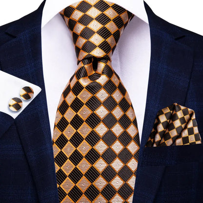 Hi-Tie Psialey Black Gold Silk Elegant Tie For Men Groom Wedding Men Necktie Pocket Square Cufflink Accessory Wholesale Designer
