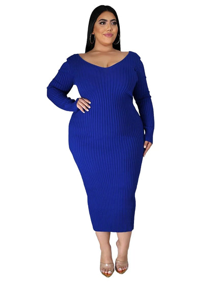 Ladies Knitted Sweater Dress Midi Dress Long Sleeves Chic and Elegant Plus Size Dresses for Women 4xl 5xl