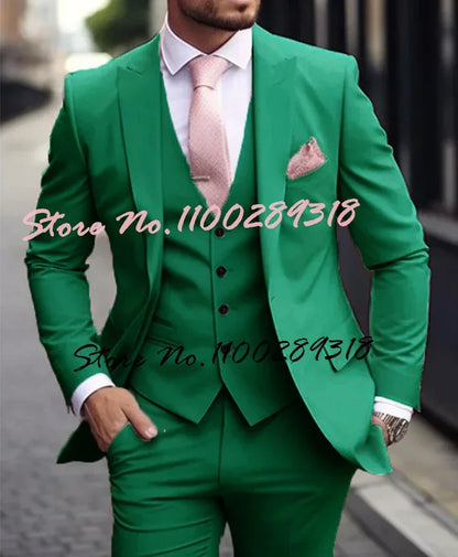 Pink Luxury Men's Suits Terno Formal Outfits 3 Piece Jacket Pants With Vest Slim Fit Luxury Costume Homme Formal Occasion Terno
