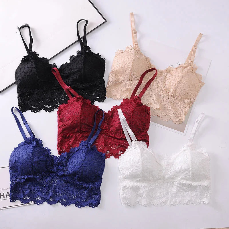 New Arrivals Women Push Up Wireless Sexy Lace Bra Crop Top Elastic Bralette Underwear Lingerie Full Cup