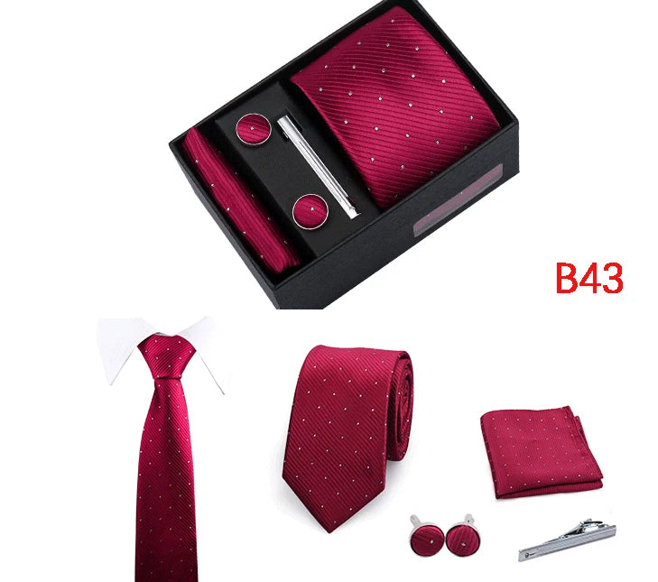 Ties Gift Box Brand Design Top Quality Jacquard Necktie Hanky Cufflink Set Tie Clip For Men Gravatas Business Wedding