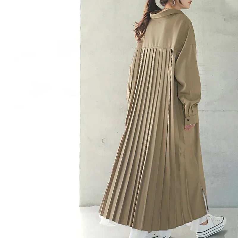 Spring Long Shirt Dress A-line Women's Dress Elegant Pleated Long Sleeve Casual Dresses Female Fashion Oversize Ladies Clothes