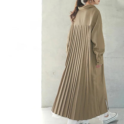 Spring Long Shirt Dress A-line Women's Dress Elegant Pleated Long Sleeve Casual Dresses Female Fashion Oversize Ladies Clothes