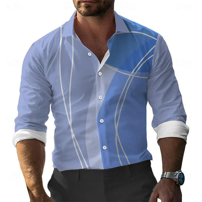 2024 Men's Solid Color Spliced 3D Printed Polo Collar Shirt Fashion Trend Casual Button Comfortable Clothing S-6XL
