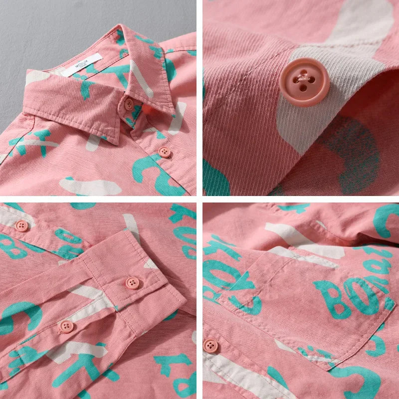 Spring Autumn Men's Clothing Design Sense Simple Long Sleeve Letter Printed Shirt Trendy Casual Fashion Versatile Men's Blouse