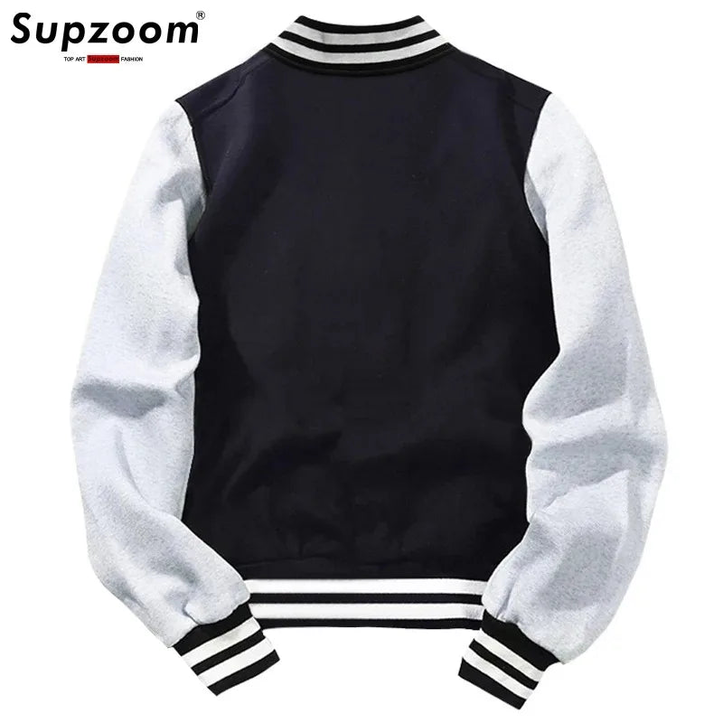 Supzoom New Arrival Letter Rib Sleeve Cotton Top Fashion Logo Single Breasted Casual Print Baseball Jacket Loose Cardigan Coat