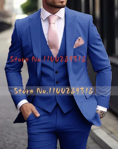Pink Luxury Men's Suits Terno Formal Outfits 3 Piece Jacket Pants With Vest Slim Fit Luxury Costume Homme Formal Occasion Terno