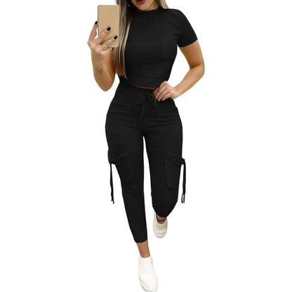 2Pcs/Set Top Pants Set Breathable Sports Outfit Pockets Ladies Sport Outfit Summer Loungewear Suit Trendy Streetwear