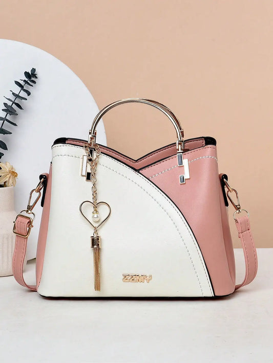 Fashion splicing color blocking large capacity women's handbag, casual versatile crossbody bag