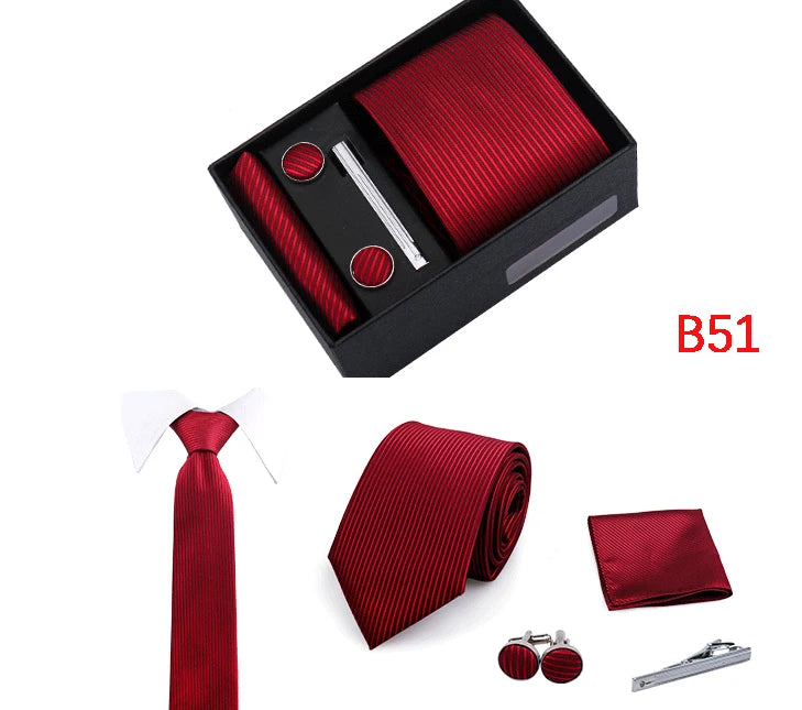 Ties Gift Box Brand Design Top Quality Jacquard Necktie Hanky Cufflink Set Tie Clip For Men Gravatas Business Wedding