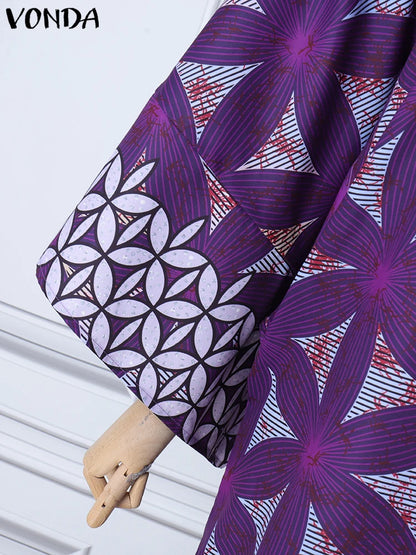 Plus Size 5XL VONDA Women Bohemian Printing Maxi Dress 2025 Vintage Sundress Casual 3/4 Sleeve Party Robe Loose O-Neck Vestidos