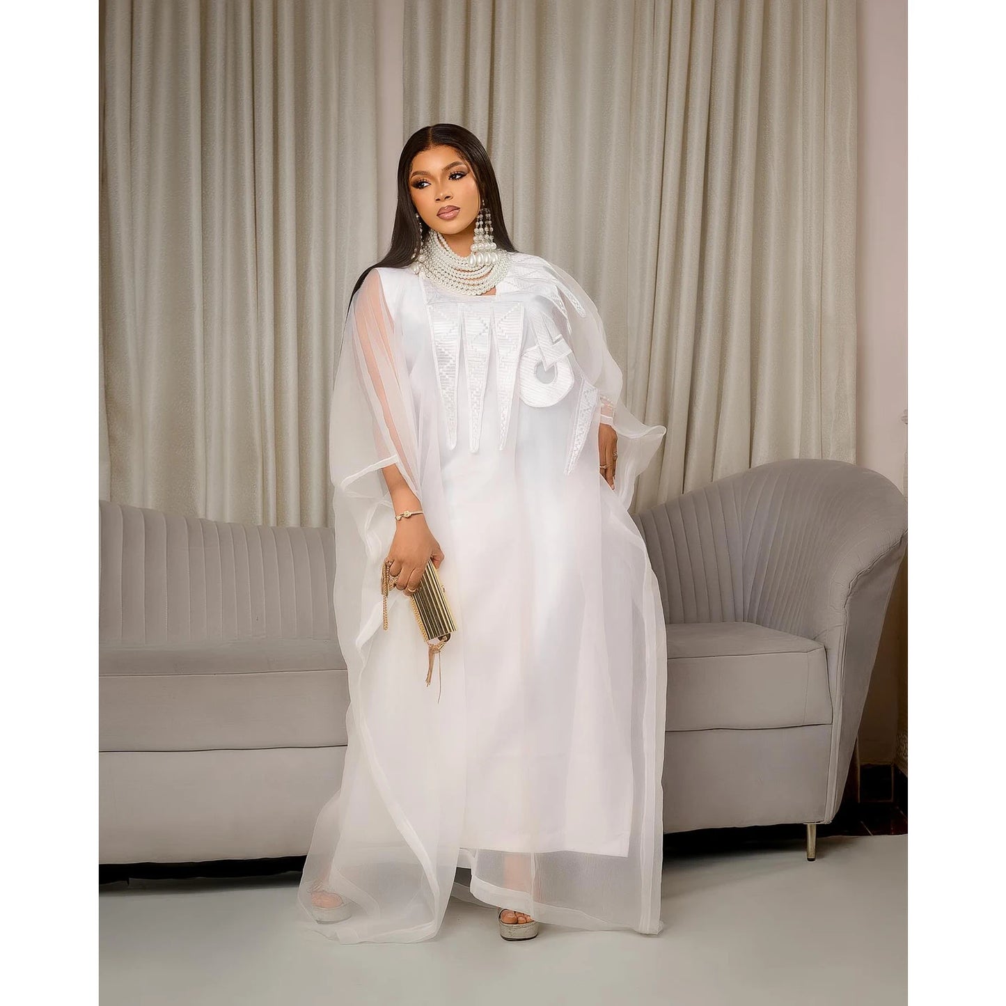 African Attire For Women White Abaya Embroidery Plus Size Elegant Dress