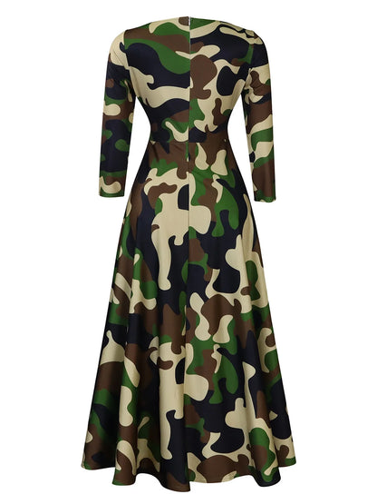 Women's 2024 Autumn New Style Fashionable Elegant Temperament Fashionable Printed Strap Waist Large Skirt Large Size Dress