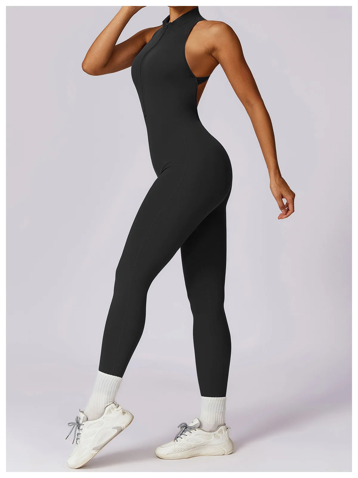 V Back One-piece Suit Women Sports Jumpsuit  Zippers Yoga Rompers Backless Sportswear Women Sleeveles Workout Bodysuits Female