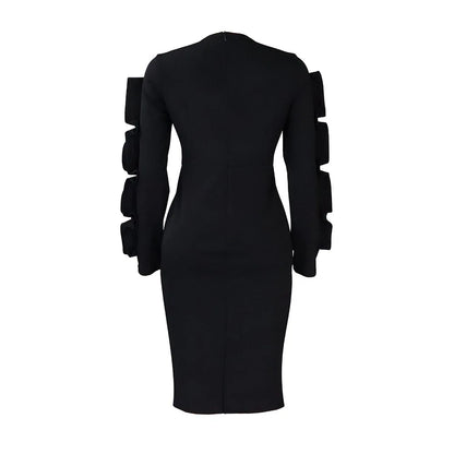 Elegant Office Dresses for Woman 2024 New O Neck Petal Sleeve Sheath Package Hips Mid Calf Formal Business Work Wear Dress Midi