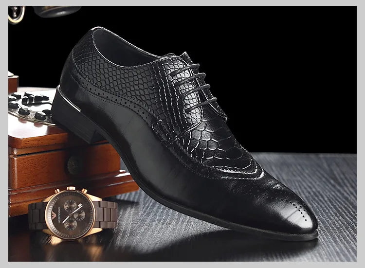 Business Casual Formal Lace-up Leather Shoes Men British Oxford Breathable Hombre Shoes Plus Size Office Wedding Flat Male Black