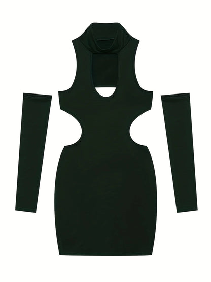Spring and Summer New Style Dress Europe and the United States Sexy Solid Color Hollow Neck Tight Hip Dress