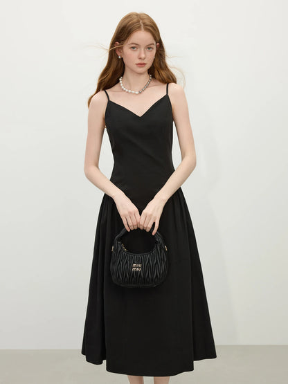 FSLE【4 Colors】Women Spring Strappy Dress 100% Cotton Temperament Simple A-LINE Dresses 2025 Spring White Dress 25FS11073